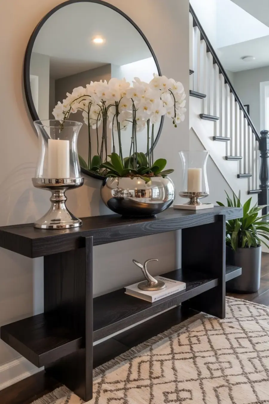black entryway table decor