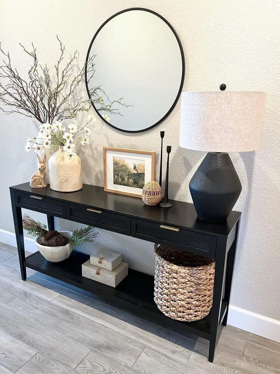 black entryway table decor