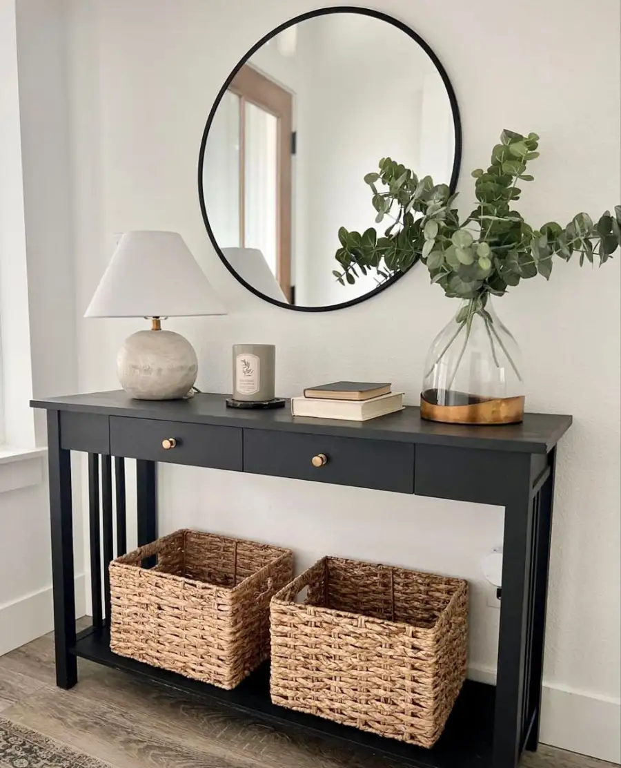 black entryway table decor