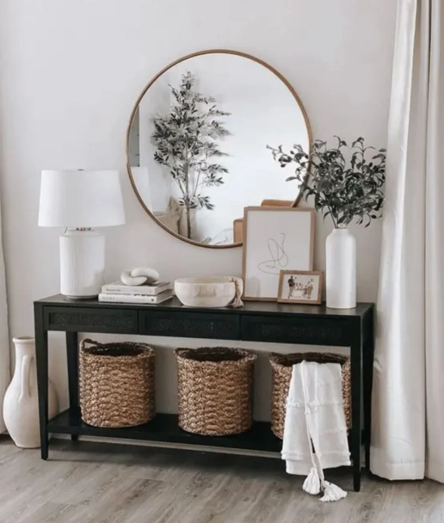 black entryway table decor