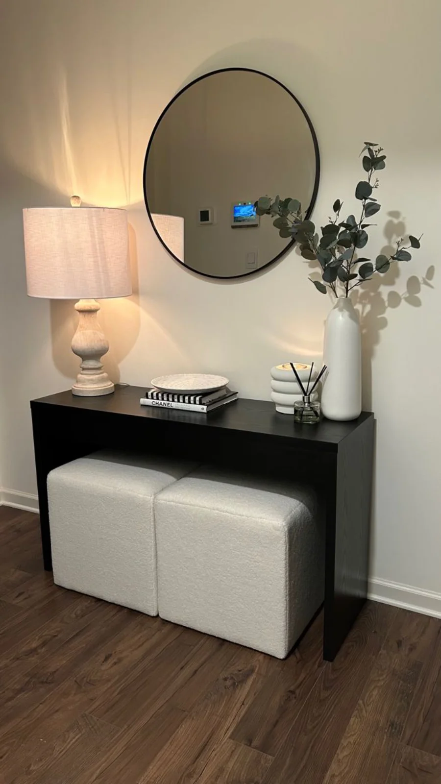 black entryway table decor