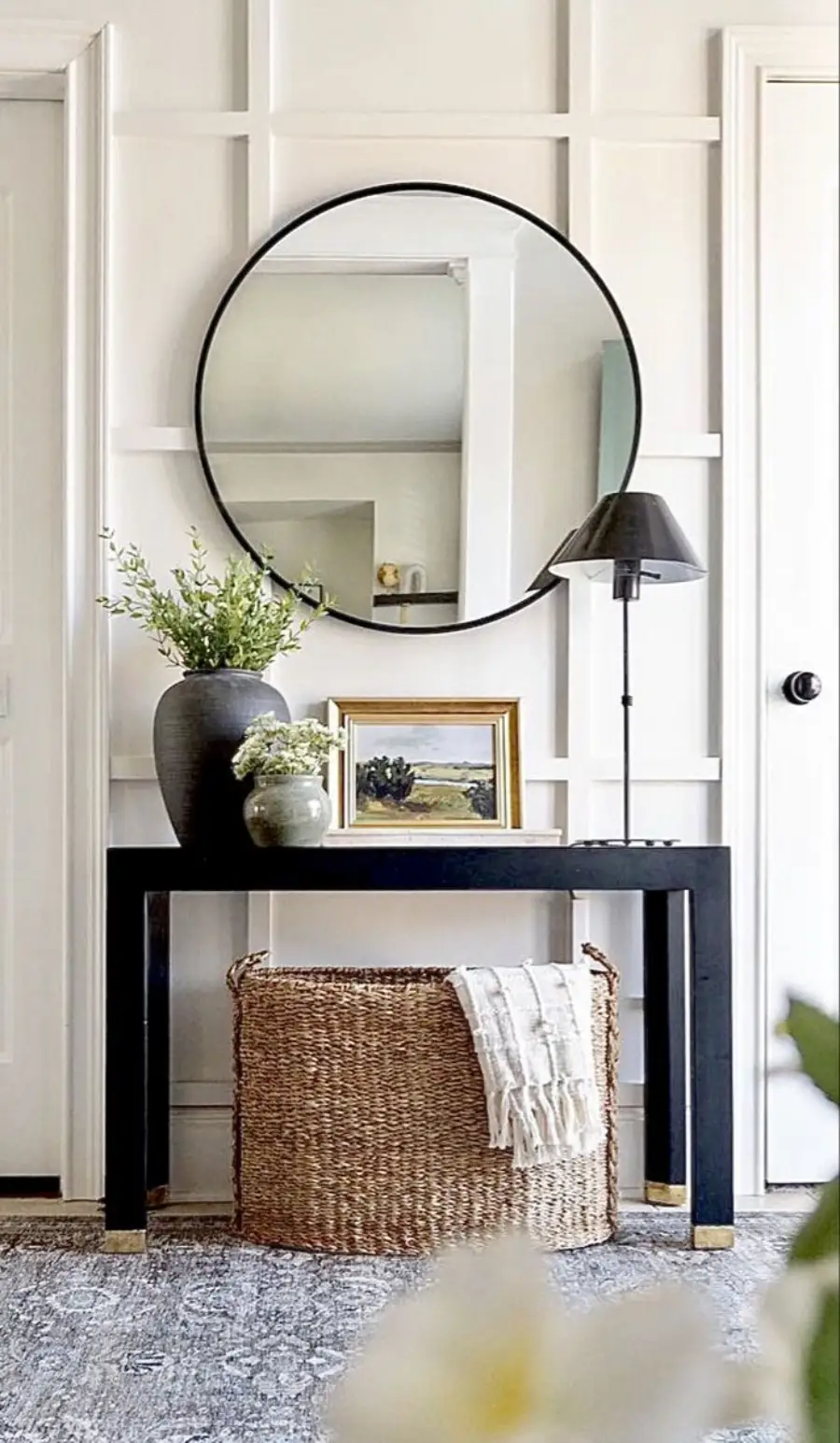 black entryway table decor