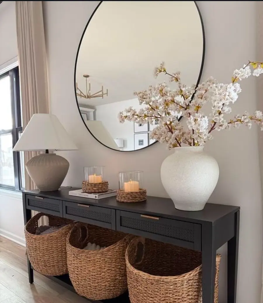 black entryway table decor