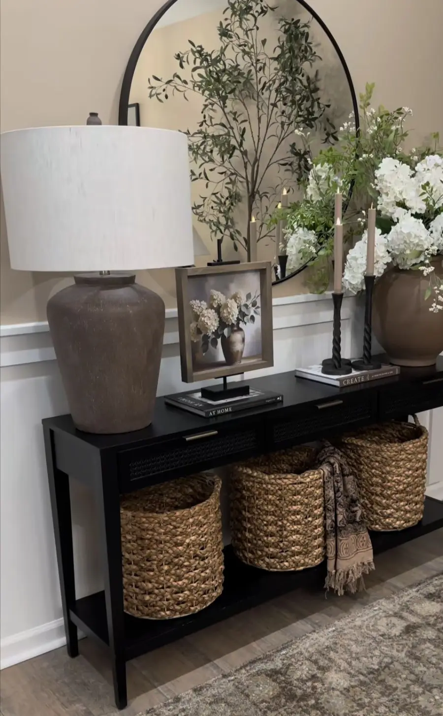 black entryway table decor