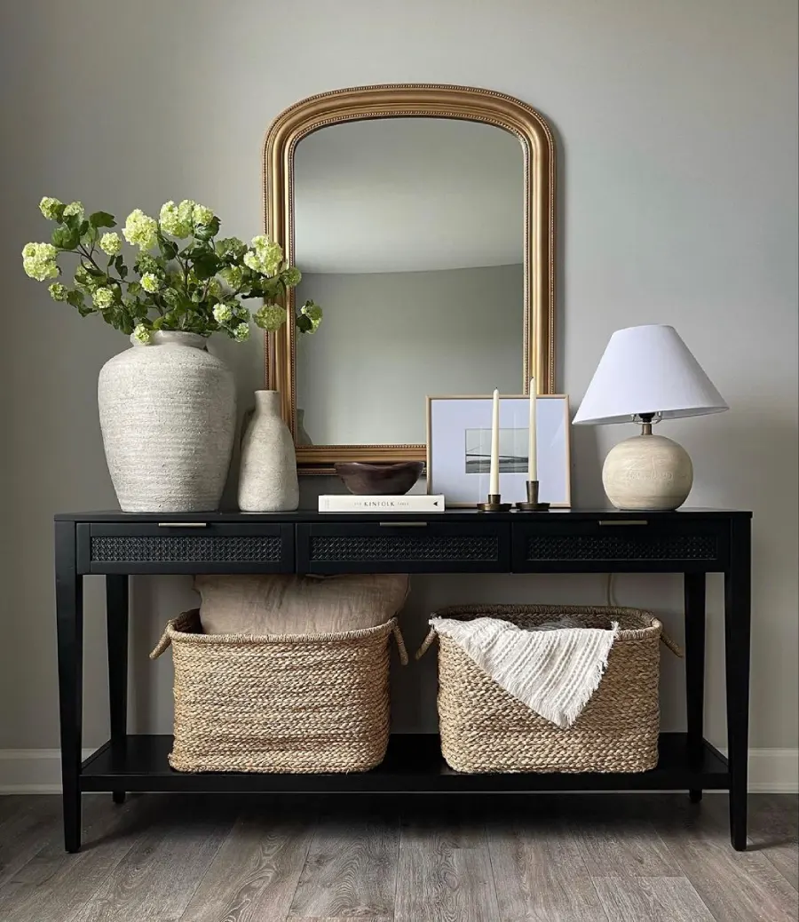 black entryway table decor