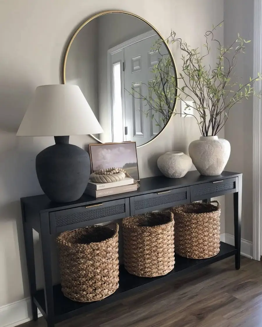 black entryway table decor