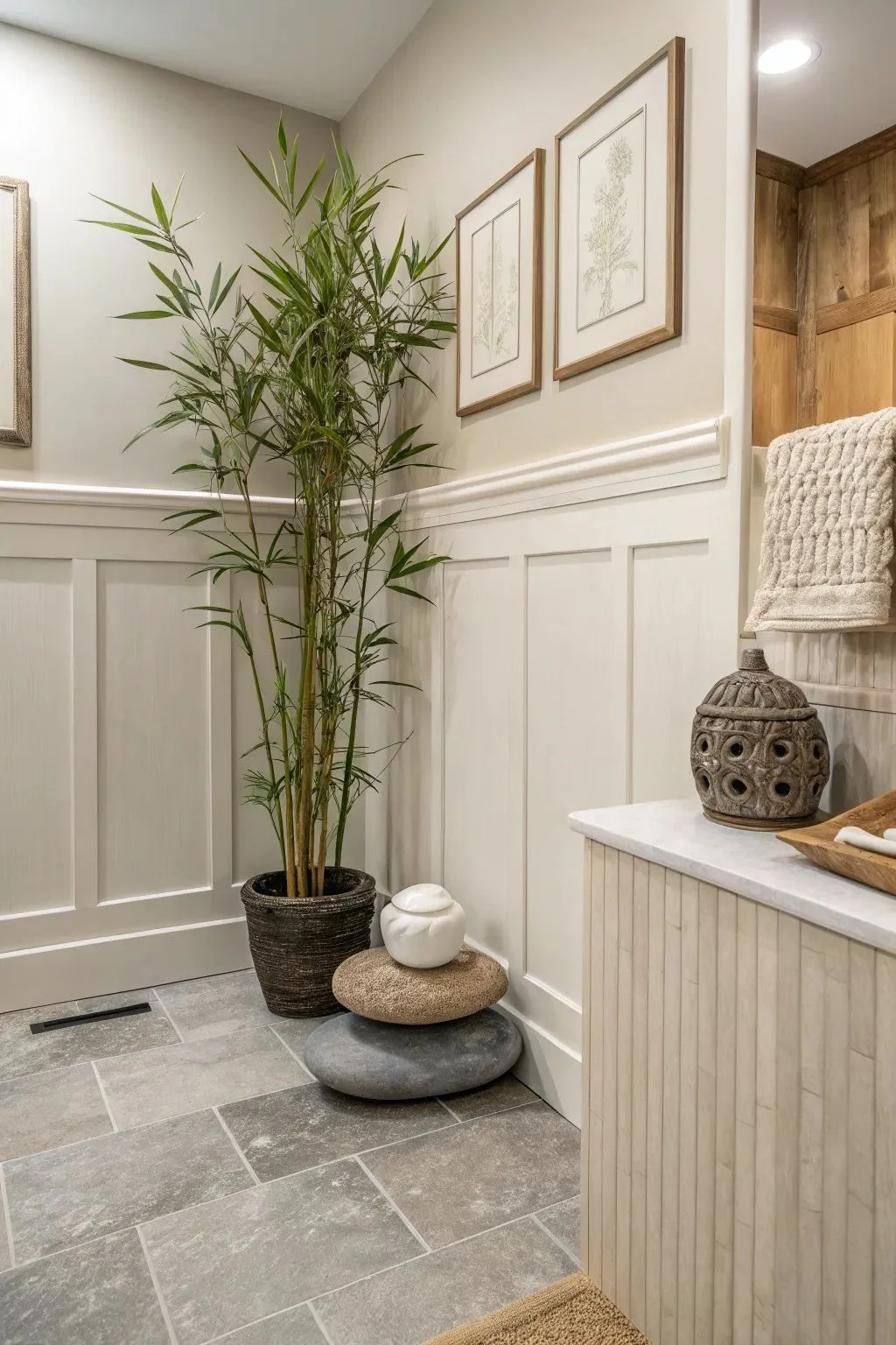 Zen-Inspired White Wainscoting